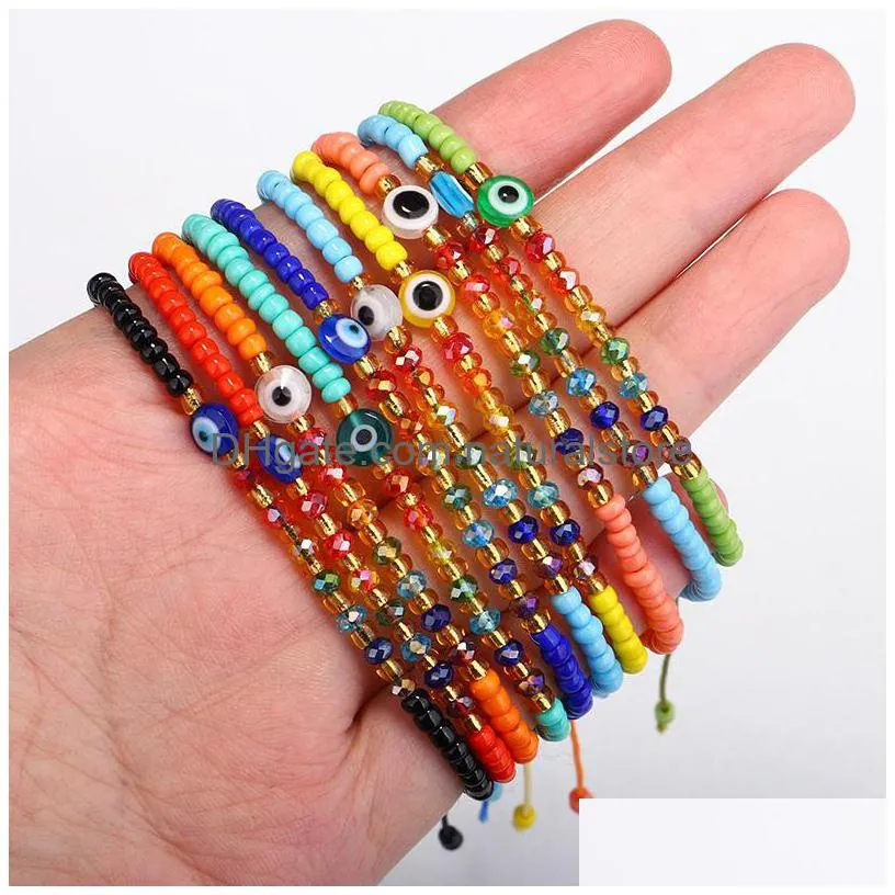 eye strand rice beaded braided bracelet crystal beads bracelets for women girls friendship jewelry