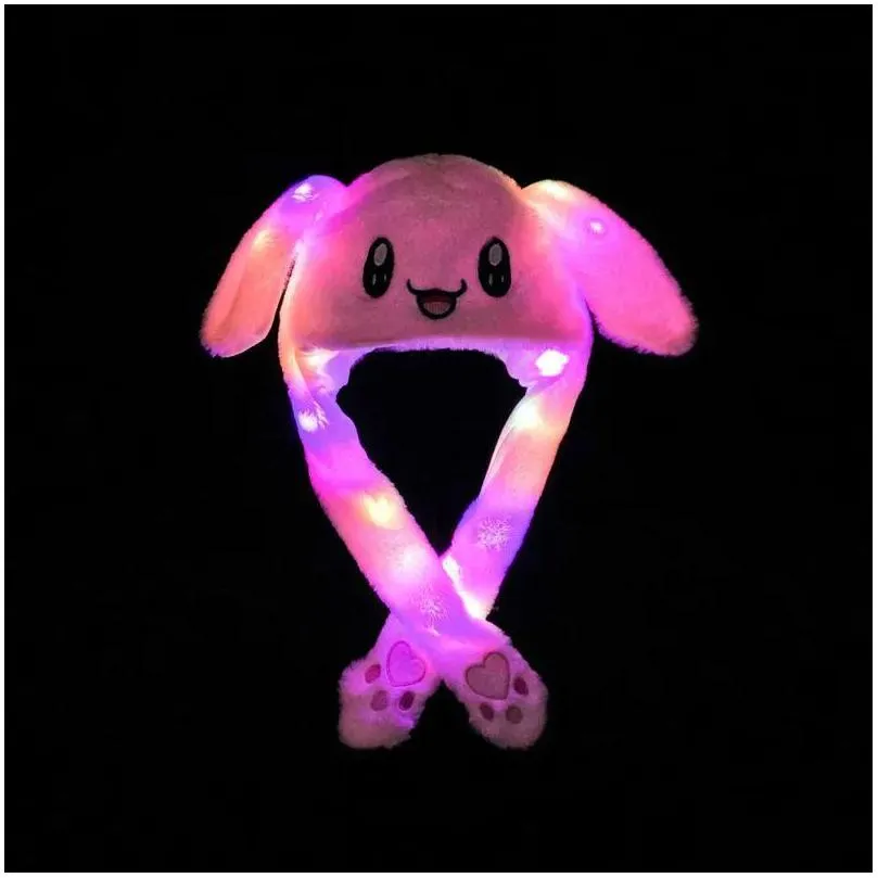 led ligh up plush moving rabbit hat funny glowing and ear moving bunny hat cap for women girls cosplay christmas party holiday hat