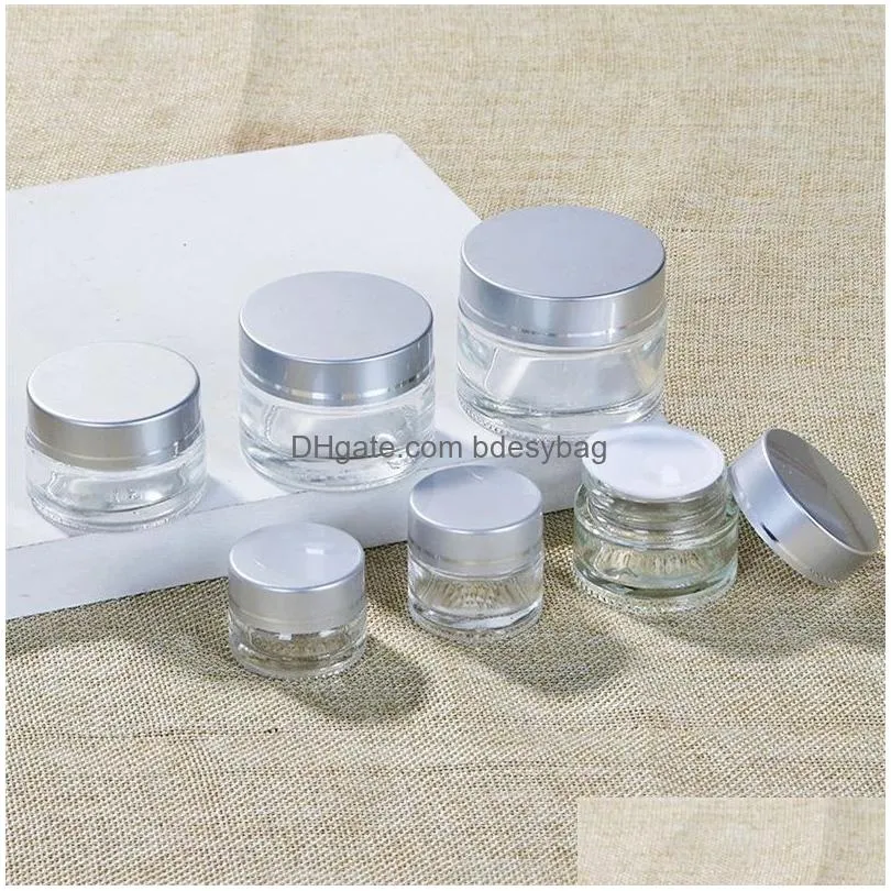 5g 10g glass bottle cosmetic empty jar pot makeup face cream container with black silver gold color lid and inner pad
