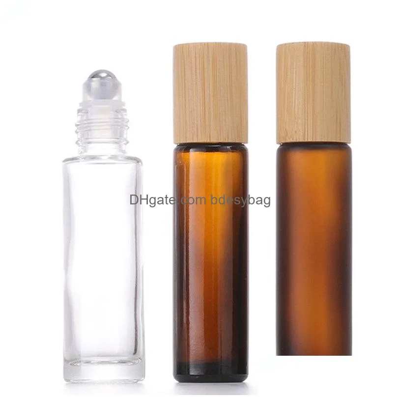 5ml 10ml 15ml amber frosted glass roll on bottles refillable empty essential oil roller bottle jars with stainless steel roller balls cosmetic