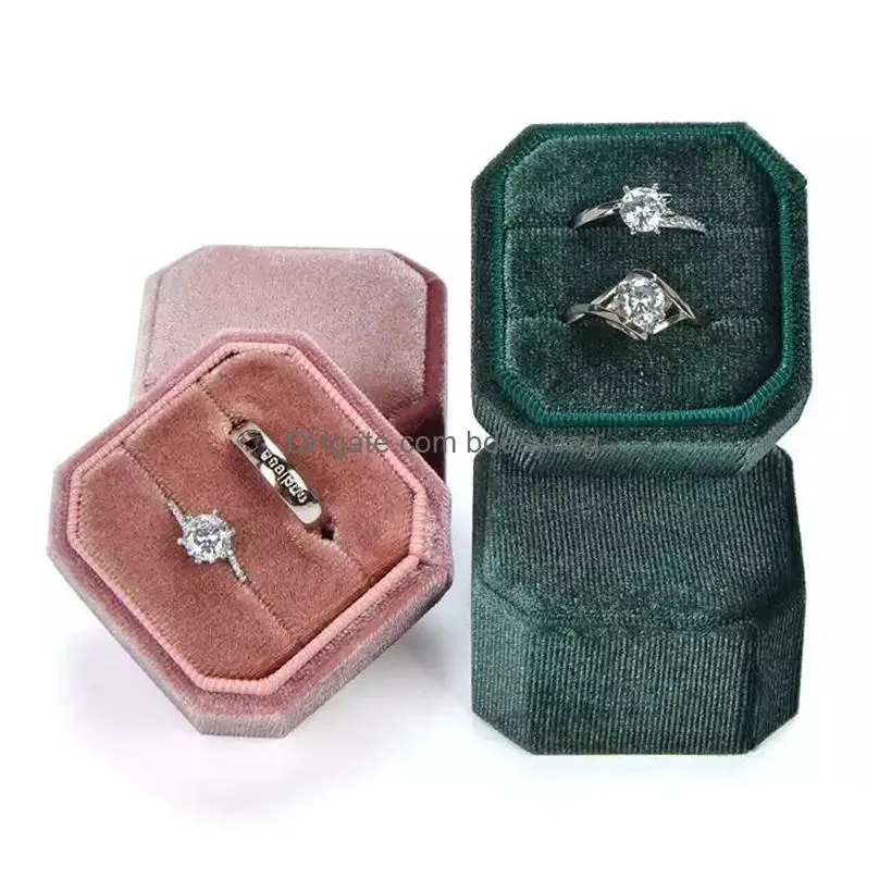 octagon shape double ring box holder jewelry organizer earrings jewelry display storage cases for ceremony girls proposal