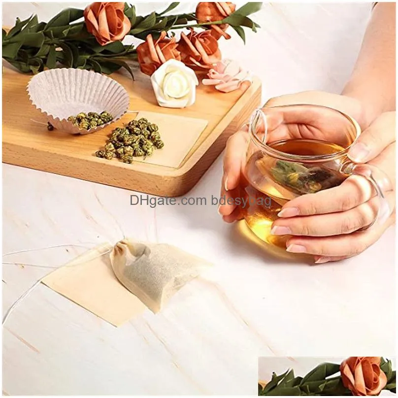 100pcs/lot disposable tea filter bags drawstring empty bag for loose leaf tea and coffee with natural unbleached paper tea infuser
