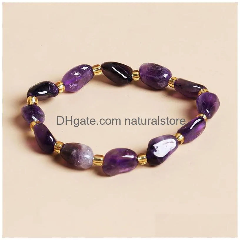 natural crystal gravel chip natural stone bracelet semi-precious stone irregular beaded amethyst beads bracelet for women friendship