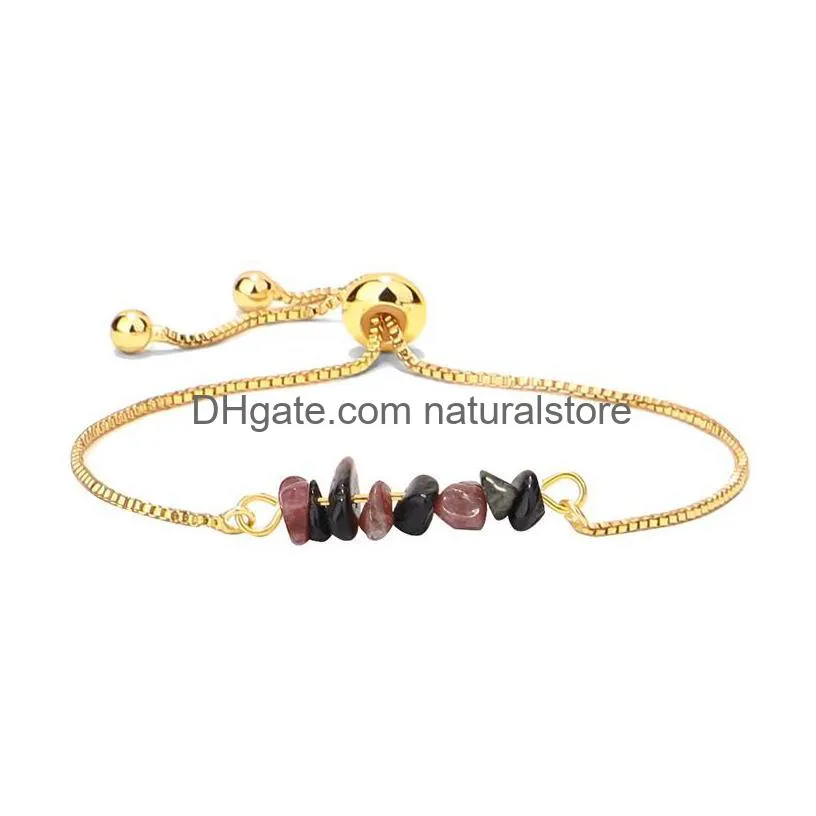 gravel chip stone bracelet adjustable natural stone gold chain bracelets reiki semi-precious stone fashion jewelry women gift