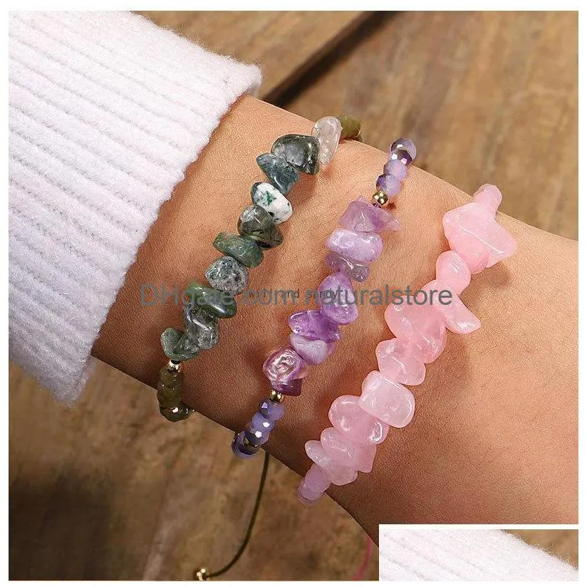 woman irregular natural stone adjustable bracelet healing gravel crystal rise bead bracelets for women girls fashion jewelry will and