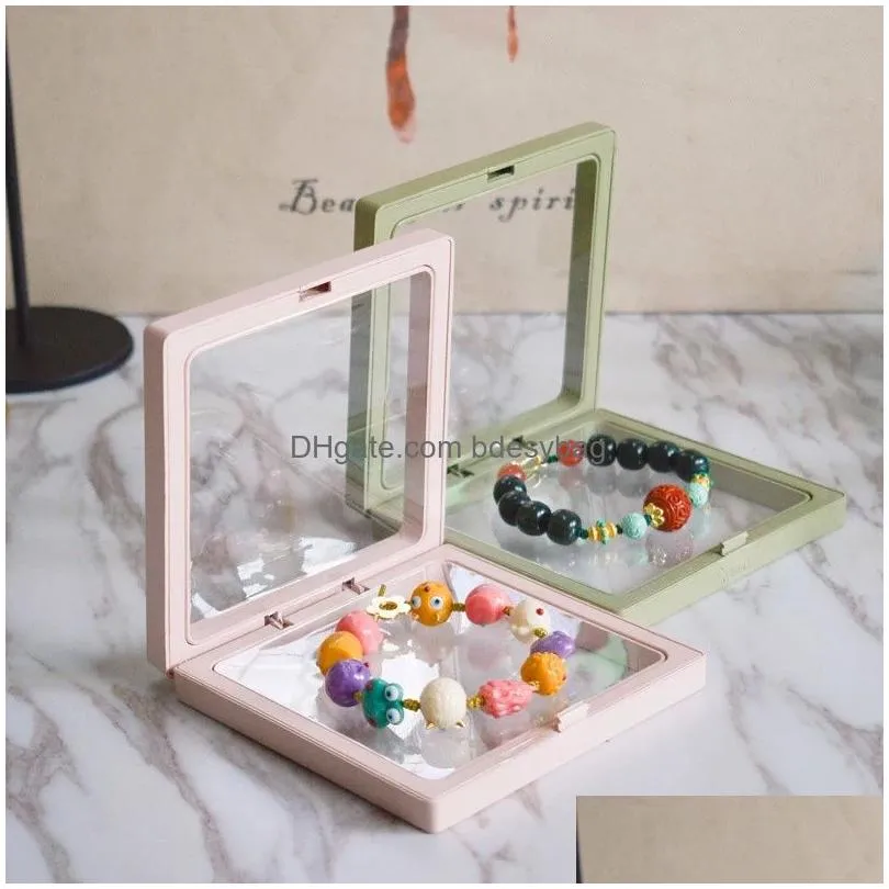 pe film jewelry storage box 3d transparent floating ring case earring necklace bracelet display holder dustproof exhibition ornament