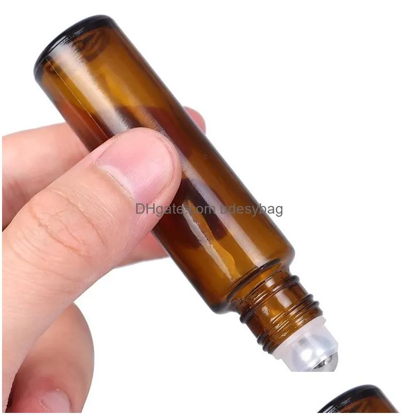 5ml 10ml 15ml amber frosted glass roll on bottles refillable empty essential oil roller bottle with stainless steel roller balls cosmetic