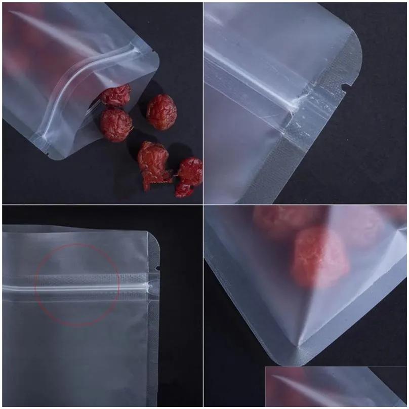 100pcs lot frosted plastic zipper bag flat bottom matte translucent food pouch smell proof bags kitchen storage pouches retail package