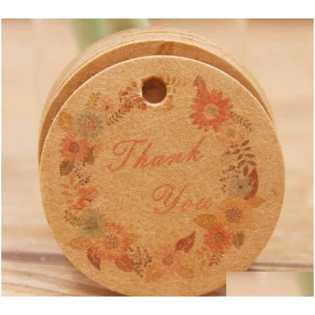 gift tag 3x3cm round shape 100pcs handmade with love flower style label white brown color diy wedding candy hanging tag