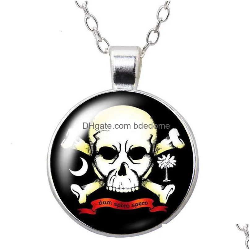 rose skull punk round pendant necklace 25mm glass cabochon silver plated jewelry women party birthday gift 50cm