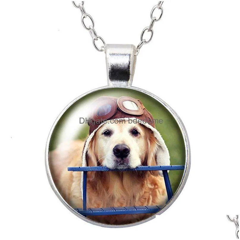 love dog pet lovely dogs round pendant necklace 25mm glass cabochon silver plated jewelry women party birthday gift 50cm