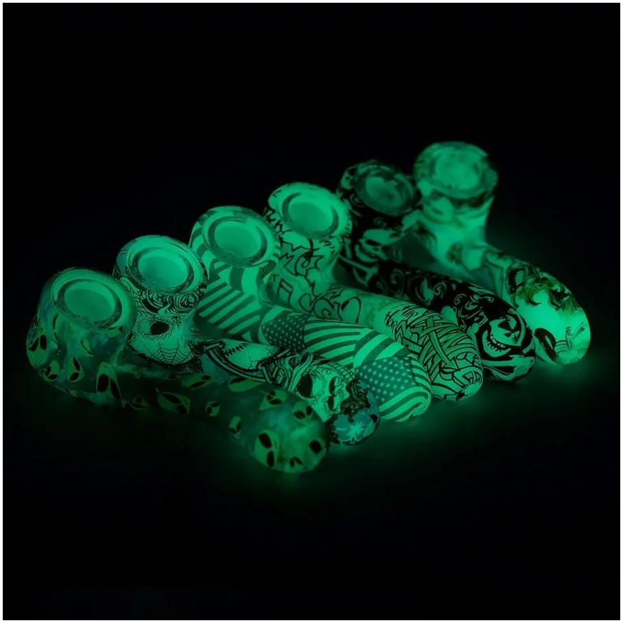 dhs glow in the dark silicone pipes glass pipe for 7 word shape smoking pipes with hidden bowl piece bent spoon type unbreakable