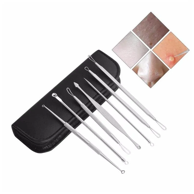 stainless steel blackhead remover tool kit facial pimple removal tools blemish extractor acne needle clip tweezer set face skin care