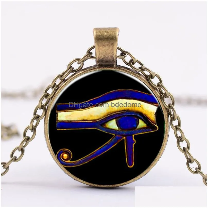 egyptian gods power eye necklace eye of horus amulet symbol pendant women men glass necklace mandala vintage photo choker