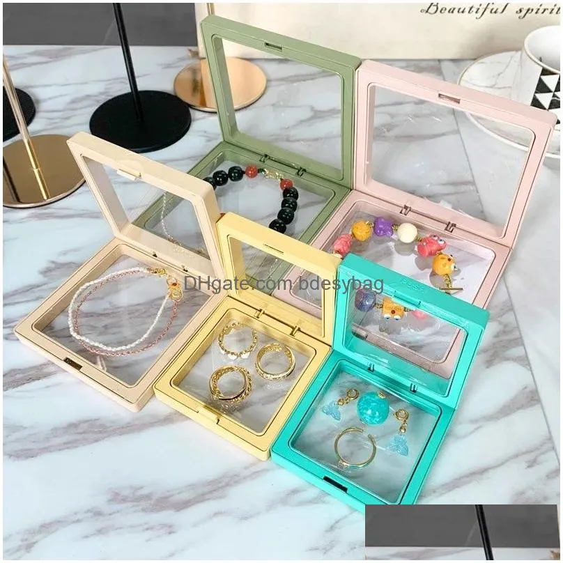 pe film jewelry storage box 3d transparent floating ring case earring necklace bracelet display holder dustproof exhibition ornament