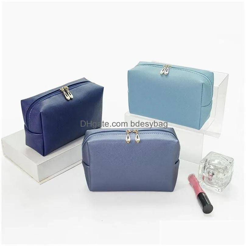 solid color pu leather makeup bag for women zipper large female cosmetic bags travel make up toiletry case washing pouch