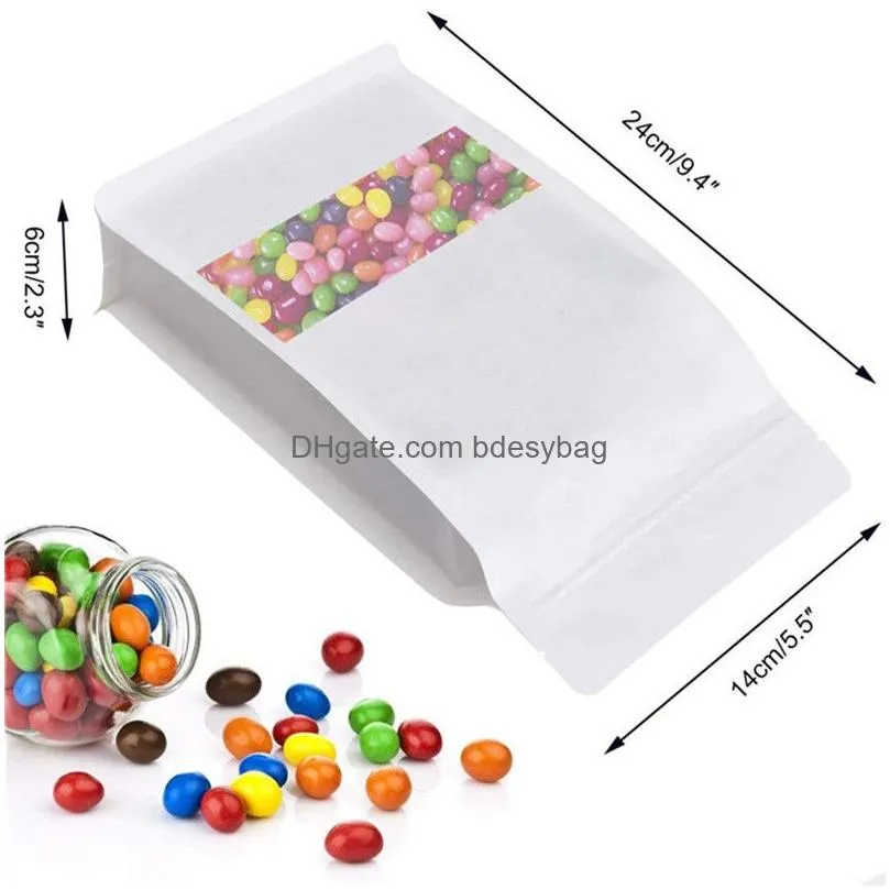 reusable stand up kraft paper bags coffee snack cookie gifts storage bags with window food storage pouch
