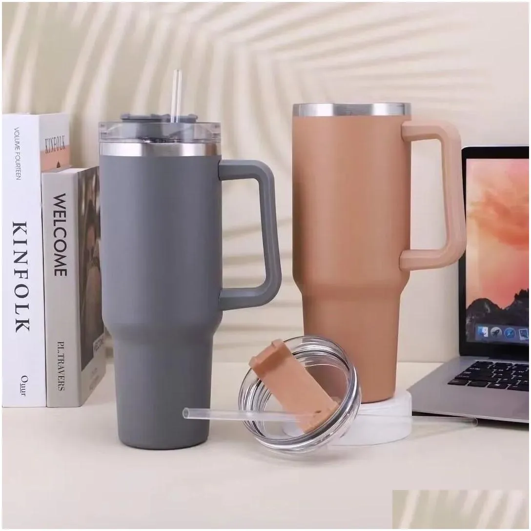 40oz stainless steel tumbler with handle lid straw big capacity beer mug water bottle powder coating outdoor camping cup vacuum insulated drinking