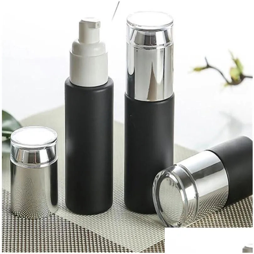 frosted black glass bottle jars cosmetic face cream container skin care lotion spray bottles 20ml 30ml 40ml 50ml 60ml 80ml 100ml