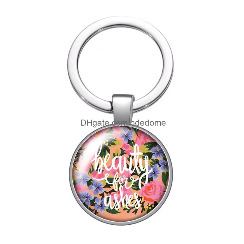 flower smile dream words glass cabochon keychain bag car key chain ring holder charms silver color keychains for men women gifts