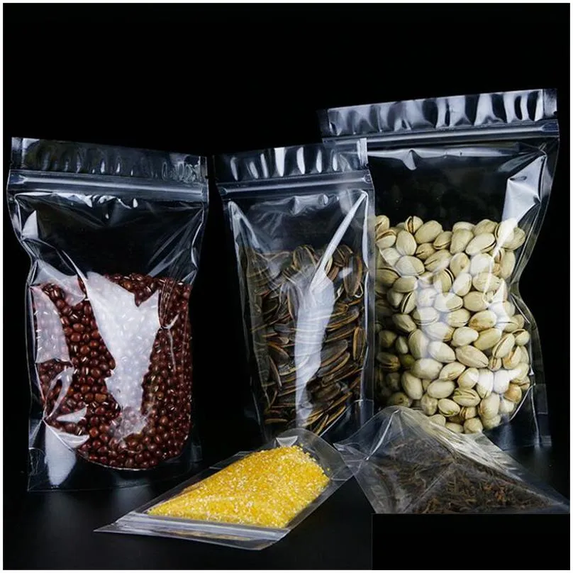 100pcs lot stand up bag transparent plastic zipper bags smell proof packaging reusable food storage pouches for coffee tea