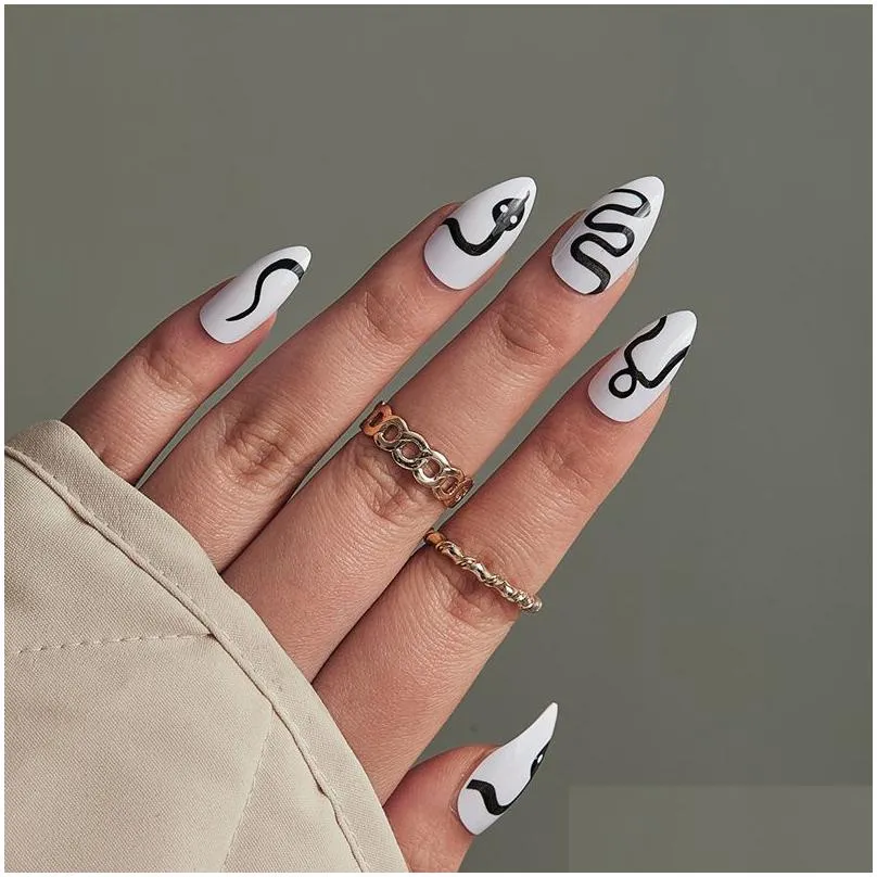 24pcs almond false nails short french design press on nails artificial ballerina full cover fake nail tips