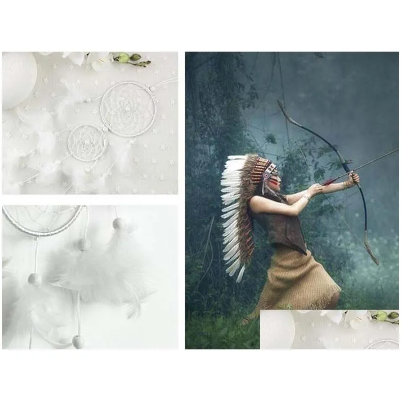  dream catcher white feather net with 2 rings dreamcatcher craft for hanging decoration accessories birthday gifts