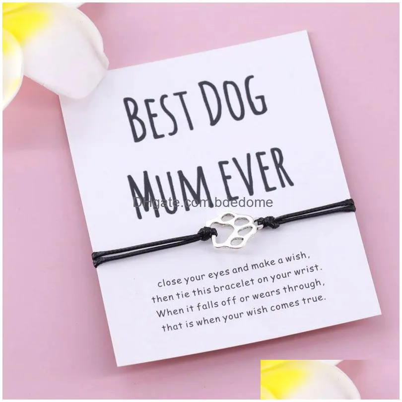 best dog mum ever bracelet dog mom charm paw print bracelet for women men friendship bracelet gift pet dog parent