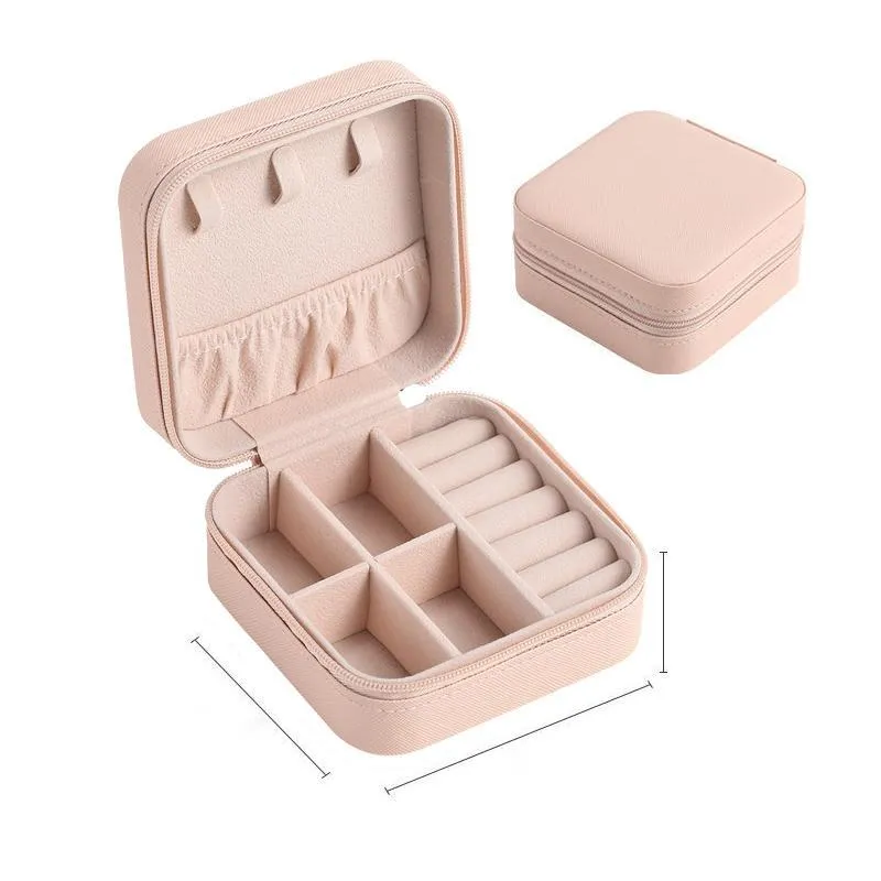 mini jewelry box organizer display travel jewelry zipper case boxes pu leather portable earrings necklace ring jewelry box packaging display