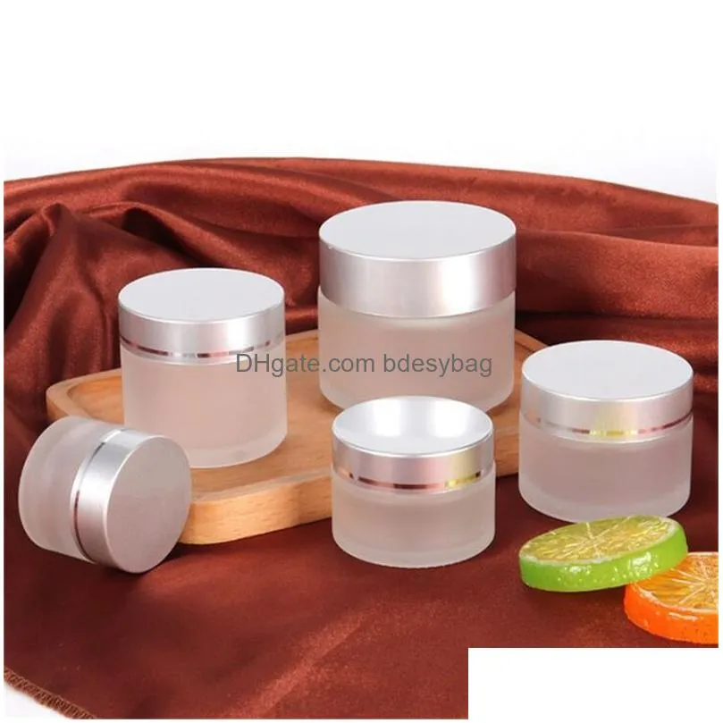 5g 10g 15g 20g 30g 50g frosted glass bottle clear cosmetic jar empty face cream lip balm storage container refillable sample bottles with silver lids and inner