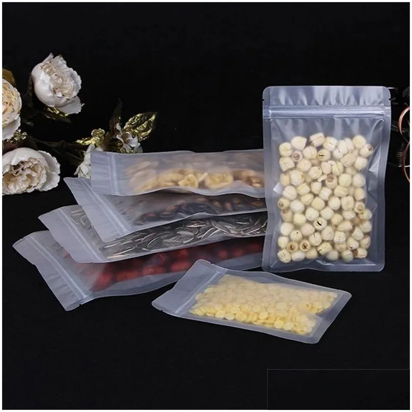 100pcs lot frosted plastic zipper bag flat bottom matte translucent food pouch smell proof bags kitchen storage pouches for snack tea