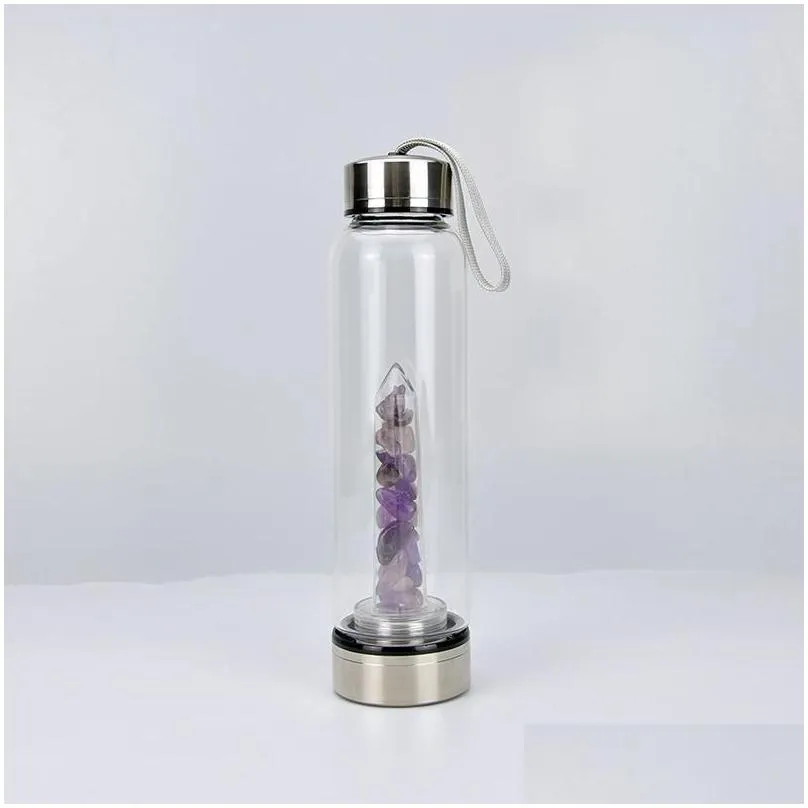  natural quartz gem glass water bottle direct drinking glass crystal cup 8 styles dhs fast 