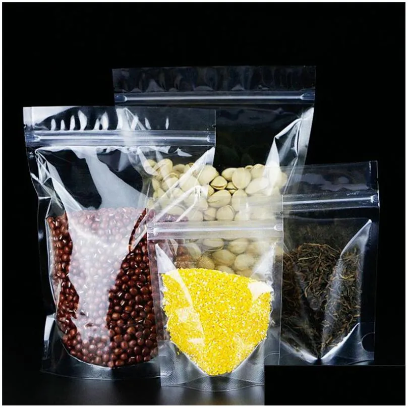 100pcs lot stand up bag transparent plastic zipper bags smell proof packaging reusable food storage pouches for coffee tea snack