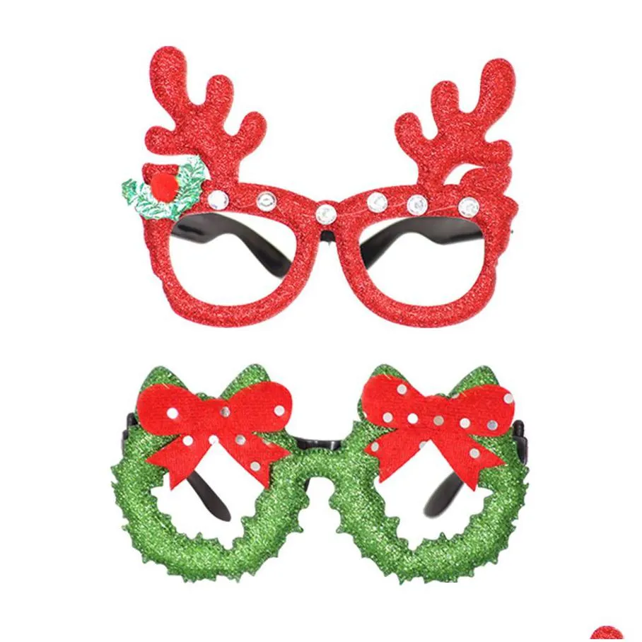 christmas cartoon glasses frame glittered santa snowman antler eyeglasses xmas party decoration photo prop holiday favors jk1910