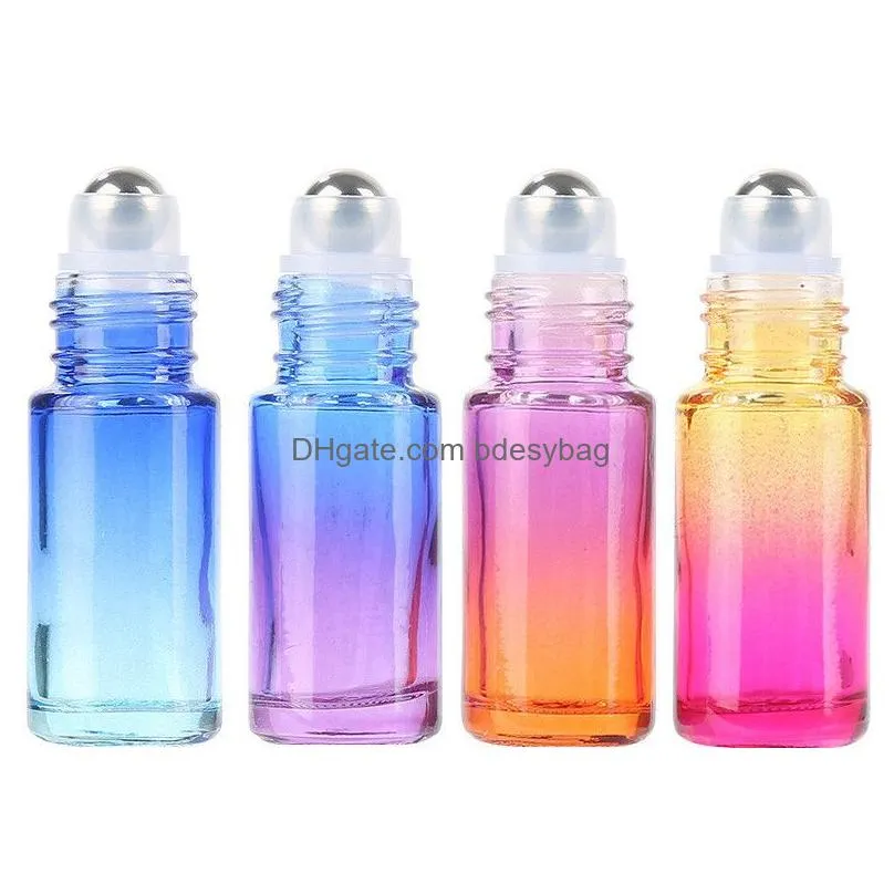 5ml gradient color glass roll on bottles empty perfume  oil bottle with steel metal roller ball cosmetic jars