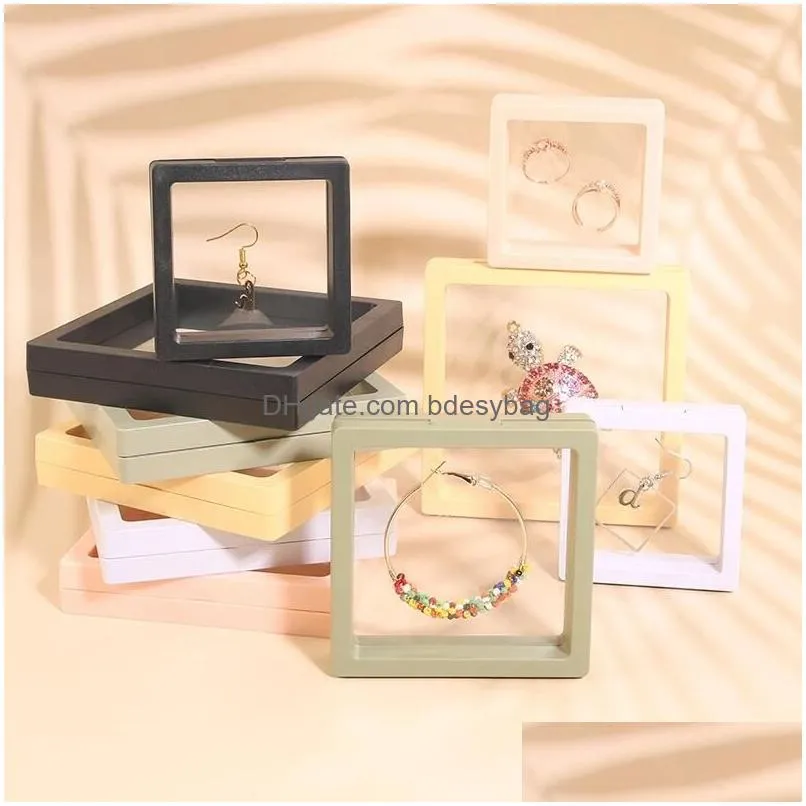 pe film jewelry storage box 3d transparent floating ring case earring necklace bracelet display holder dustproof exhibition ornament