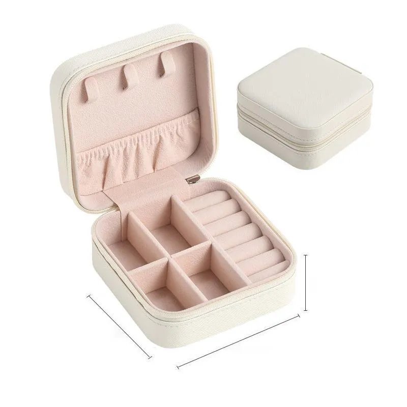 mini jewelry box organizer display travel jewelry zipper case boxes pu leather portable earrings necklace ring jewelry box packaging display