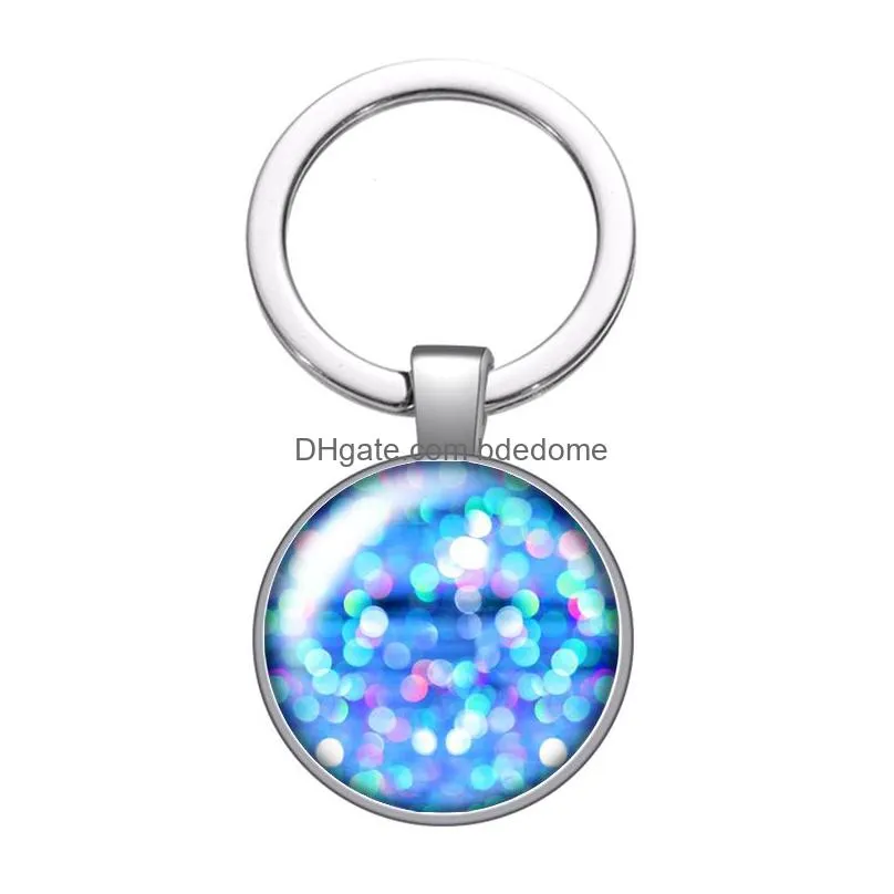 beauty shinning style star dots bubble glass cabochon keychain bag car key rings holder silver plated key chains men women gifts