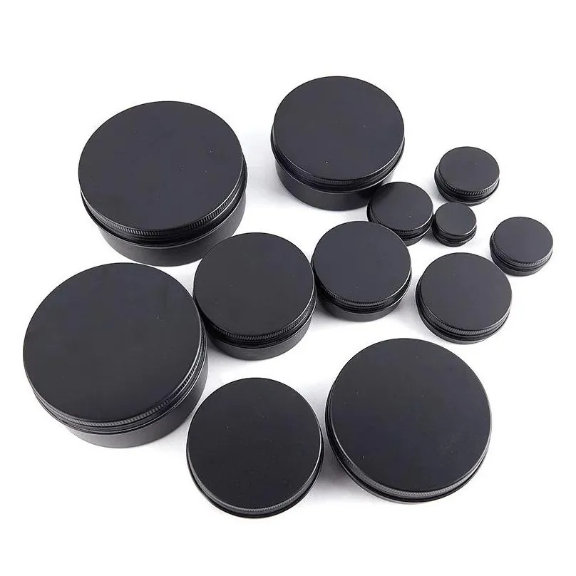 cosmetics container empty black aluminum tin jars lip balm bottle candle tea cans boxes packaging with screw lids