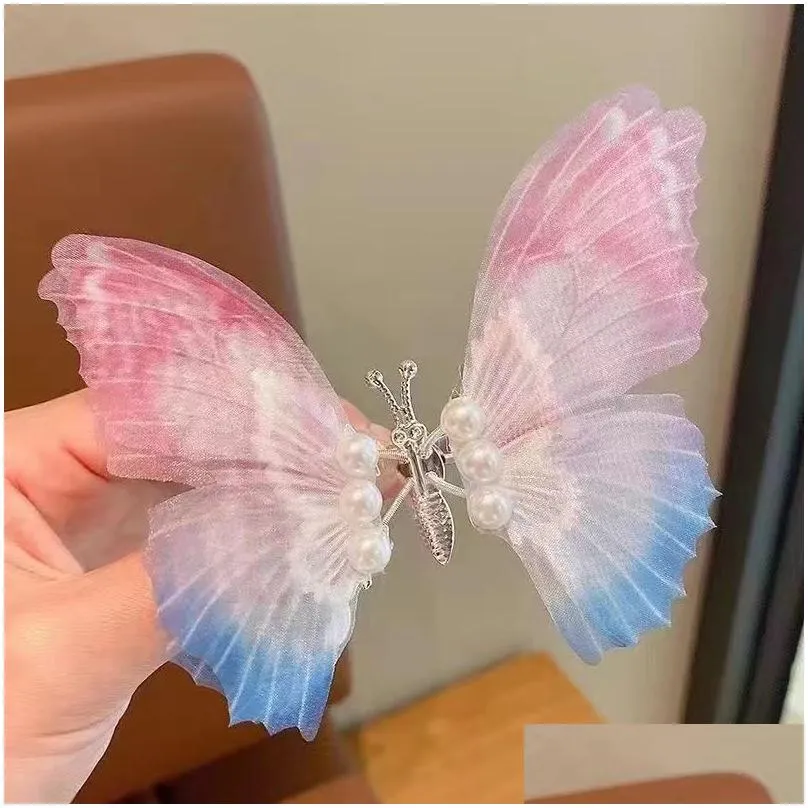 moving butterfly hairpin for childrens forest style super immortal gradient hairpin for net red little girl wing edge clip