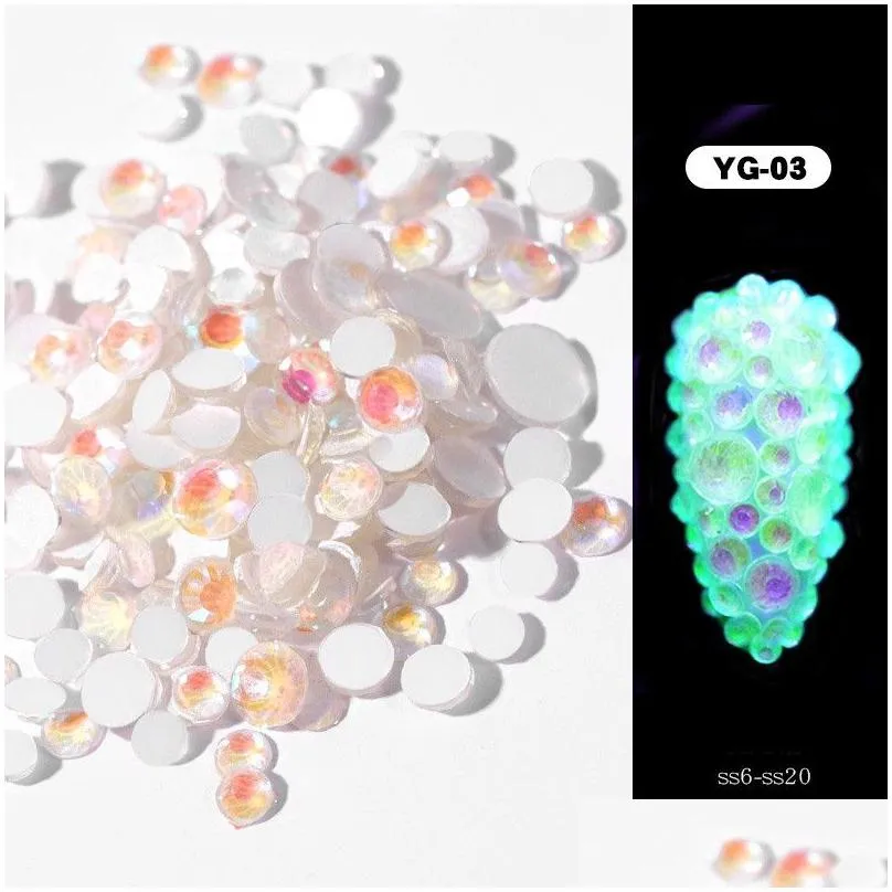 mixed size luminous crystal nail art rhinestone decorations ss6-ss20 3d glitter diamond drill jewelly flatback glow in the dark