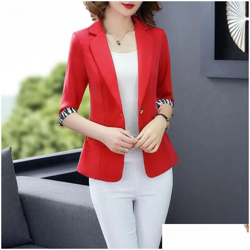 womens suits blazers summer women jacket 3/4 sleeve loose casual coats notched collar blezer femme outwear plus size