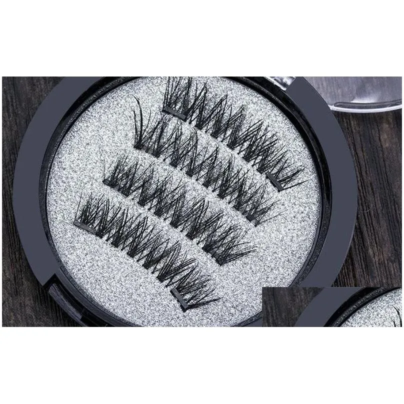 4pcs/pair 3d magnetic eye false eyelashes handmade mink reusable false triple natural long soft thick hair magnet eye lashes with 2