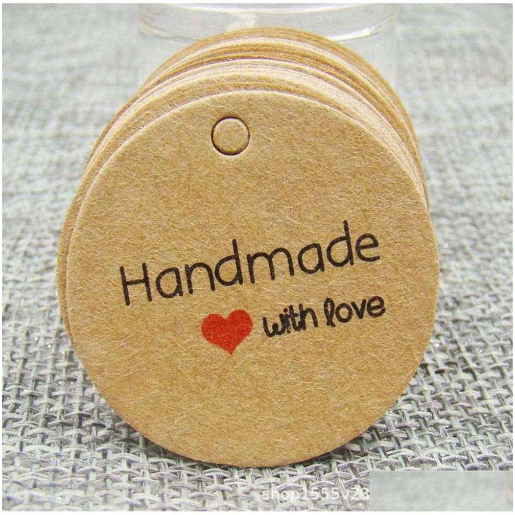 100pcs multi cute brown white paper gift label tag handmade jewelry charms tag round wedding favors  decorative tag