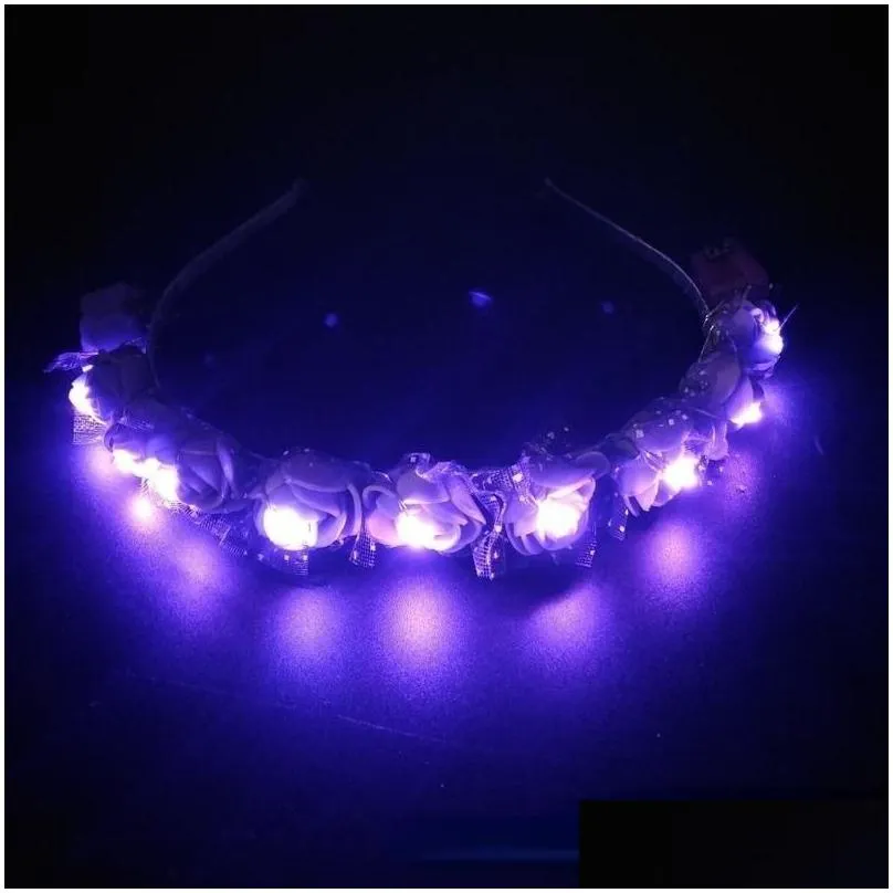 party decoration 20pcs led light glowing luminous flower wreath headband children adults girls wedding bridal fancy dress headwear