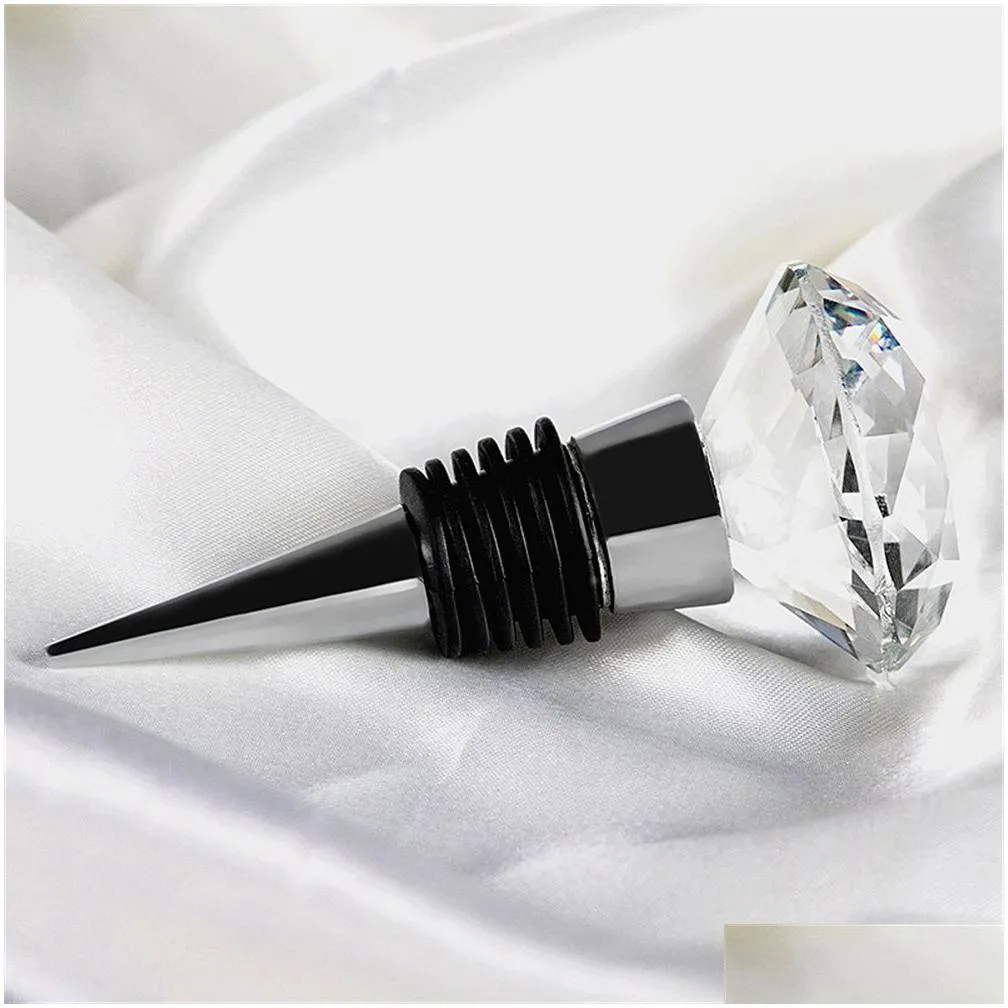 wholesale bar barware tools crystal beverage bottle stopper corks wine decoration zinc alloy and glass reusable diamond plug