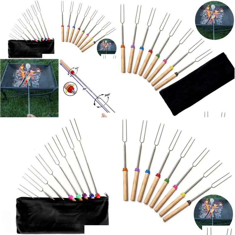 ups camping campfire marshmallow hot dog telescoping roasting fork sticks skewers bbq forks stainless steel random color 0523