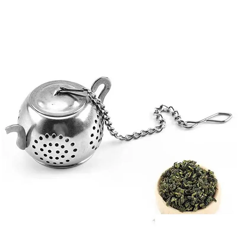 loose leaf tea infuser ball tools teapot shape stainless steel tea strainer with chain herbal diffuser spice filter xbjk2203