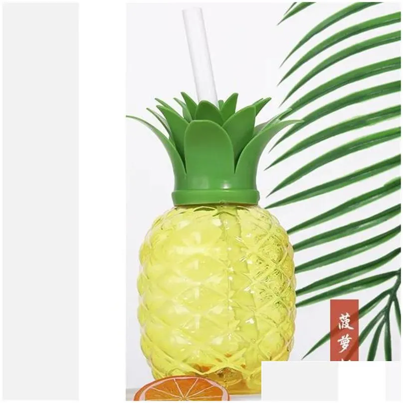 500ml summer cute mugs strawberry straw cup pineapple fruits shaped water bottle milk coffee straws cup for home drinkware 0519