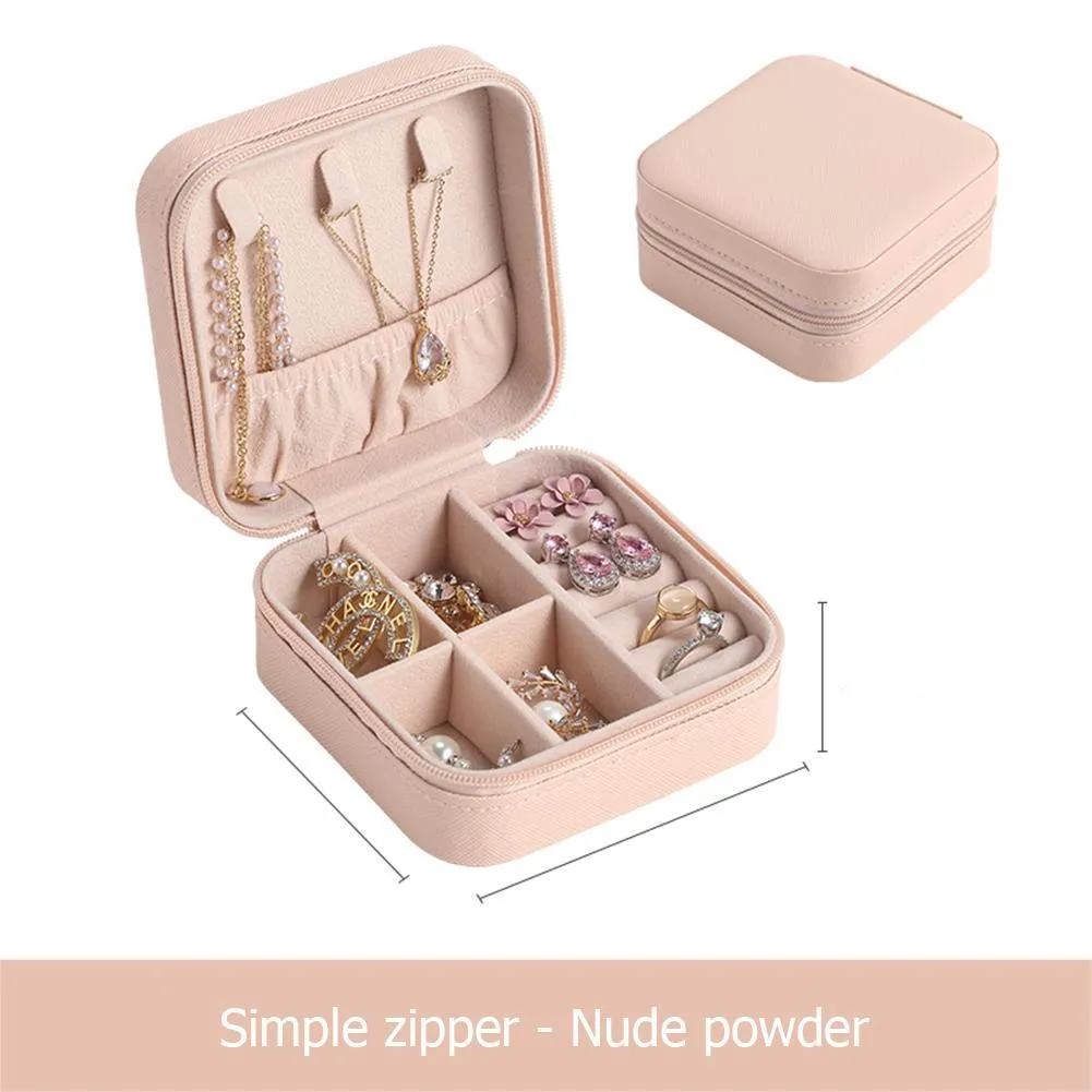 portable zipper pu leather travel jewelry storage box rings earrings necklace organizer gift display case travel accessories holder